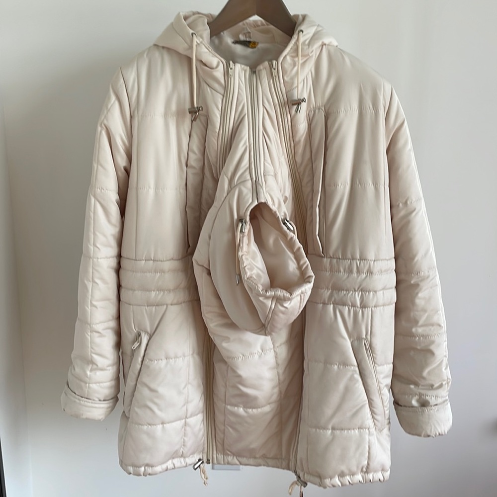 Light Cream Hooded Puffer Coat for Women